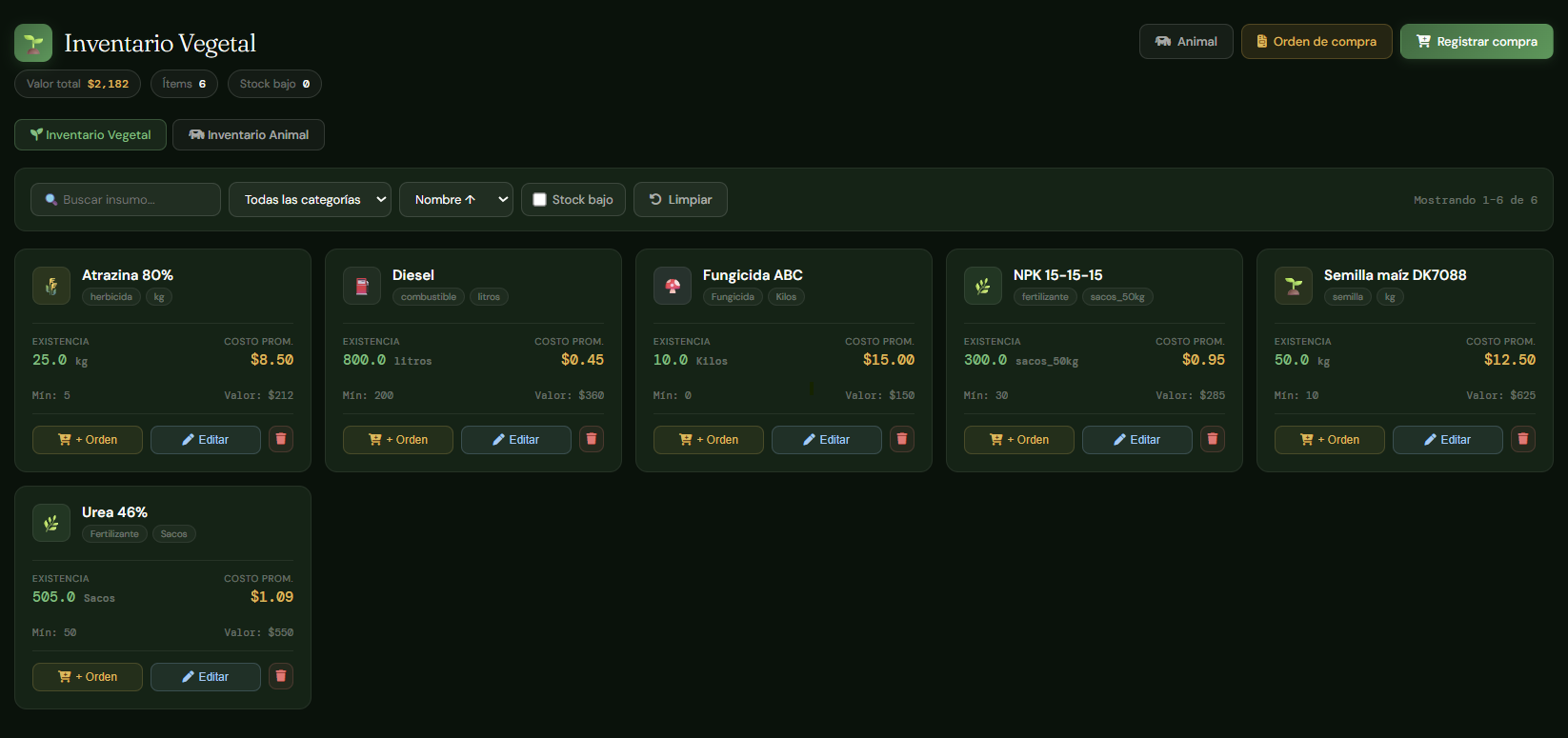 Inventario de insumos — AgroControl PRO